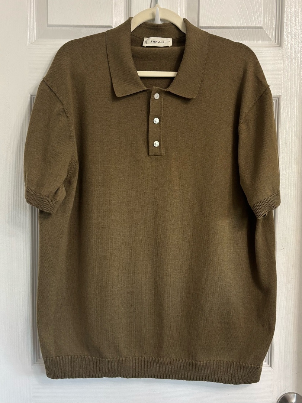 Everlane Seed Stitch Polo Olive Green Short-Sleeve XL Knit Cotton Coolmax